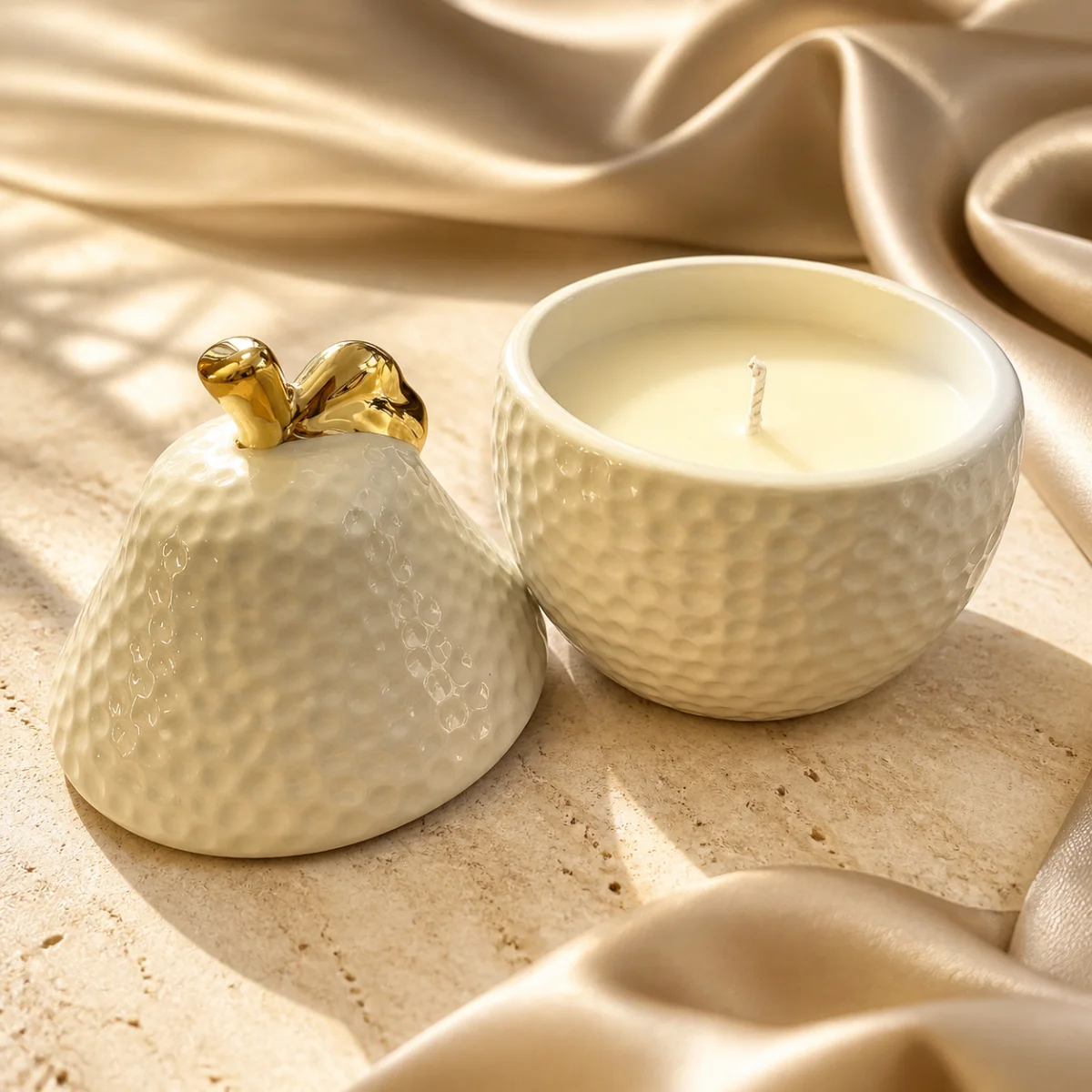 Cream Gold Lidded Candle Set